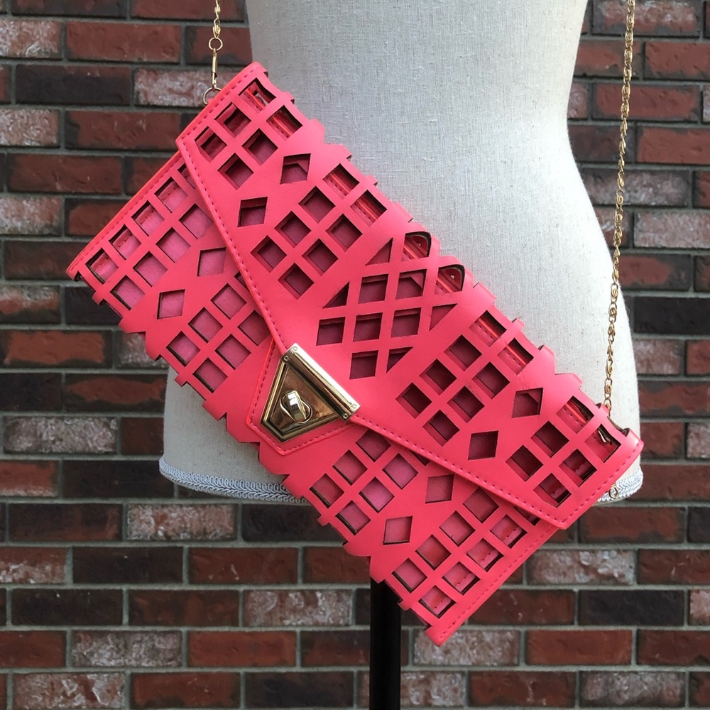 NWOT Crossbody Purse Hot Pink Geometric Cut Out